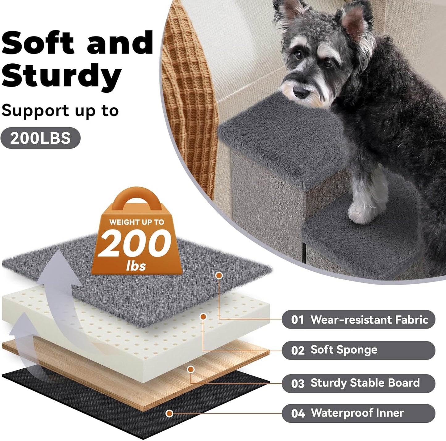 Zerbuger Wider Dog Ramp for High Bed with Storage 18" H, Foldable Dog Stairs for Small Medium Large Older Senior Animal, Sturdy Dog Step for Climbing Bed or Couch, Arthritis-Friendly (Gray, No Condo)