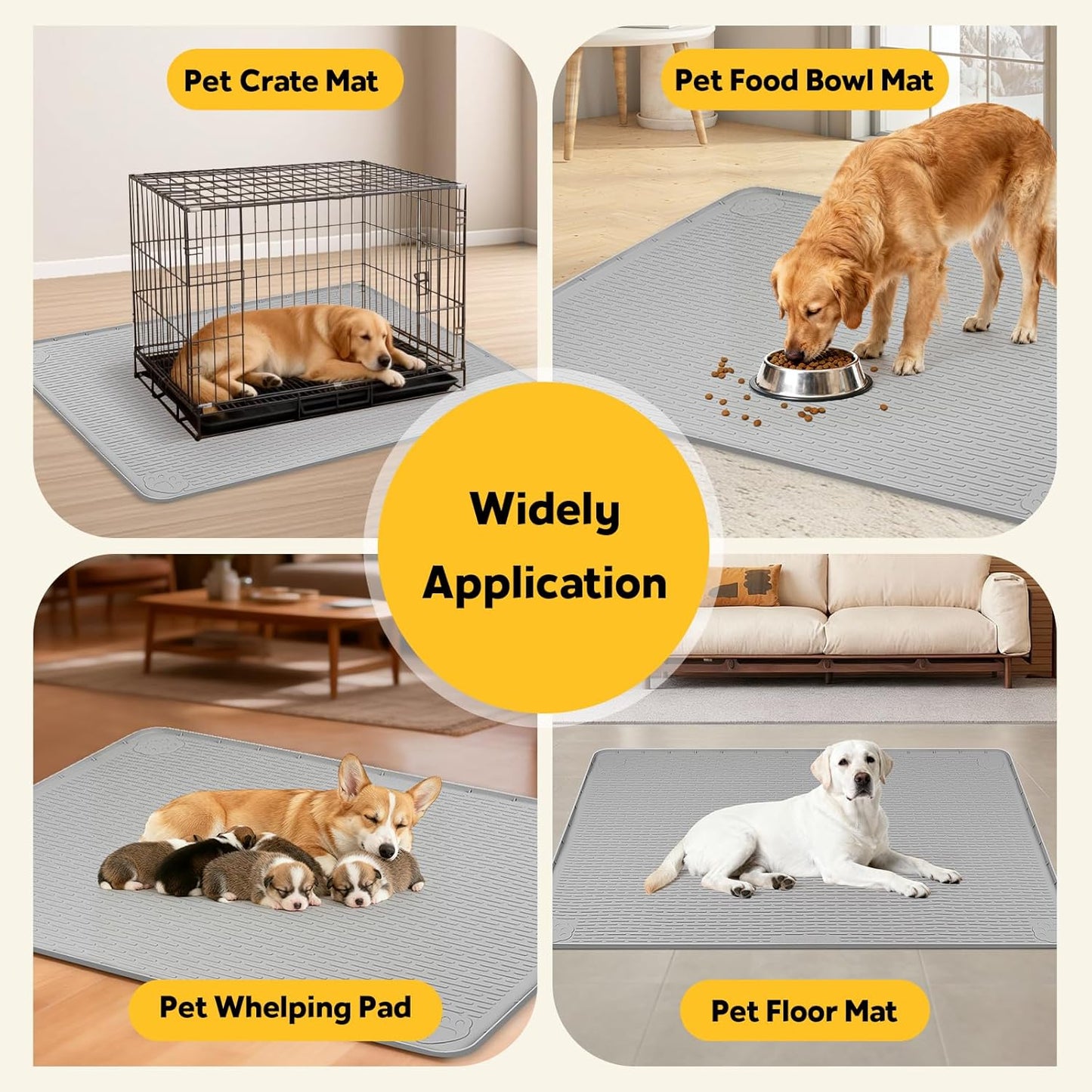 Silicone Dog Crate Mat, 50"x35" Under Dog Crate Kennel Pad with Raised Edge, Washable Dogs Bed Mat, Waterproof, Leakproof, Protect Floors (Green)