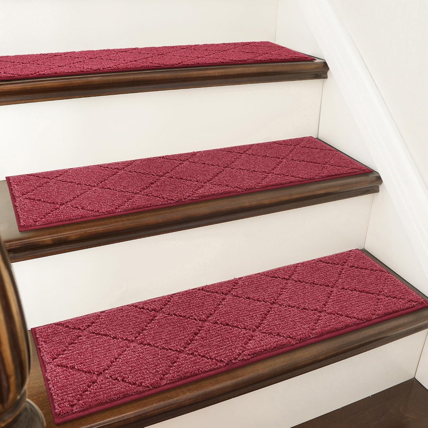 COSY HOMEER Edging Stair Treads Non-Slip Carpet Mat 28inX9in Indoor Stair Runners for Wooden Steps, Edging Stair Rugs for Kids and Dogs, 100% Polyester TPE Backing (7pc, Beige)