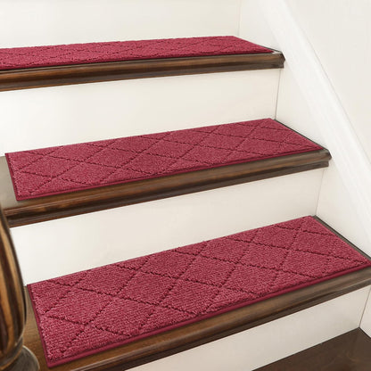 COSY HOMEER Edging Stair Treads Non-Slip Carpet Mat 28inX9in Indoor Stair Runners for Wooden Steps, Edging Stair Rugs for Kids and Dogs, 100% Polyester TPE Backing (7pc, Beige)