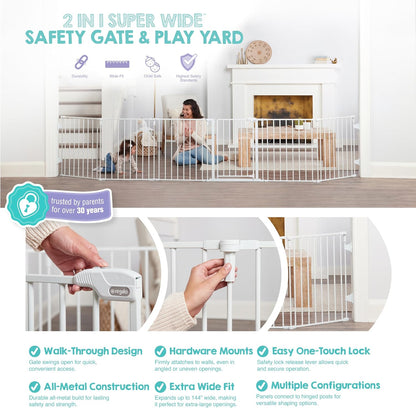 Regalo Safety 28"-76” Super Wide Configurable Baby Gate for Doorways & Open Spaces, 3-Panel Wall Mounted Safety Gate with Door for Babies, Toddlers & Pets, Includes Wall Mount Hardware