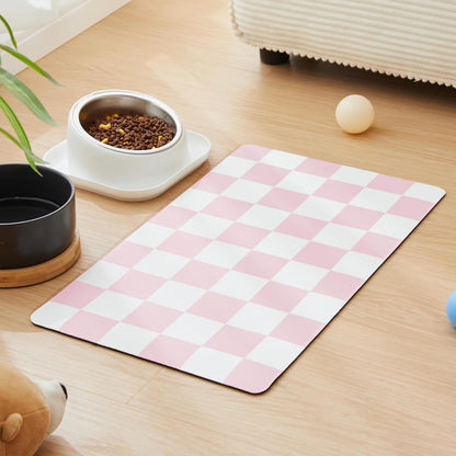 Checkered Dog Feeding Mat, Absorbent Mats for Dog Food and Water Bowl, Dispenser, Retro Aesthetic Khaki Beige Checkerboard Pet Placemat for Dogs, Cats, Puppy Accessories, 12" X 19”