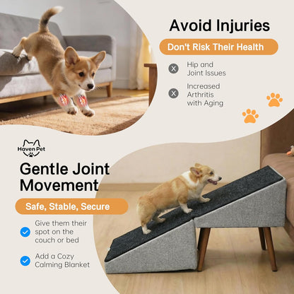 Dog Stairs for High Bed, 2-in-1 Ottoman Dog Stairs, 21 Inch Working Height, 6 Steps and Non-Slip Design for Large Dogs, Wooden Pet Furniture