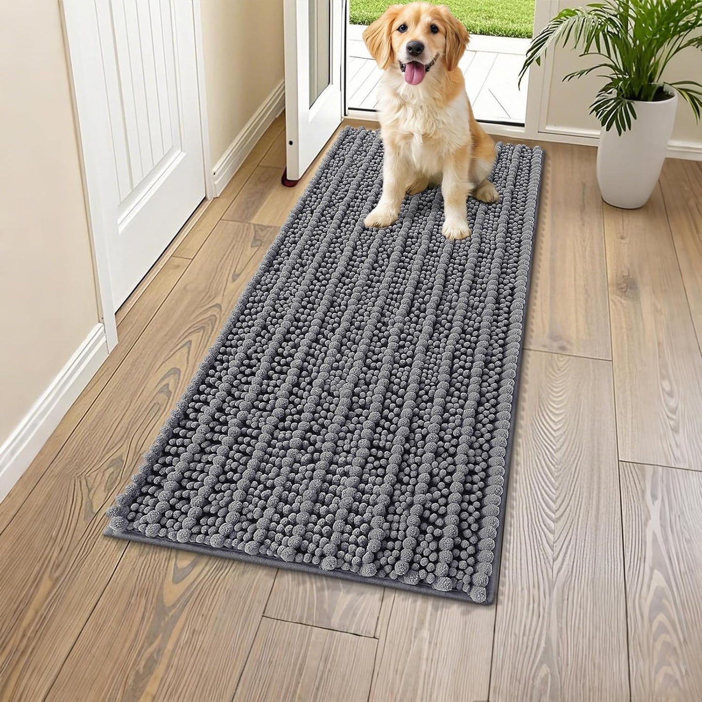 Smiry Dog Door Mat for Muddy Paws 30x20, Extra Soft Absorbent Chenille Doormat, Trap Moisture and Dirt, Non-Slip Machine Washable Front Door Mat for Indoor Entrance Inside Floor, Grey