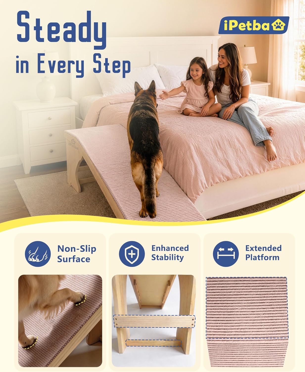 Dog Ramp for Couch - Joint & Spine Support for Small Dogs, 18" Adjustable Height, Anti-Slip & Foldable, Up to 35 lbs