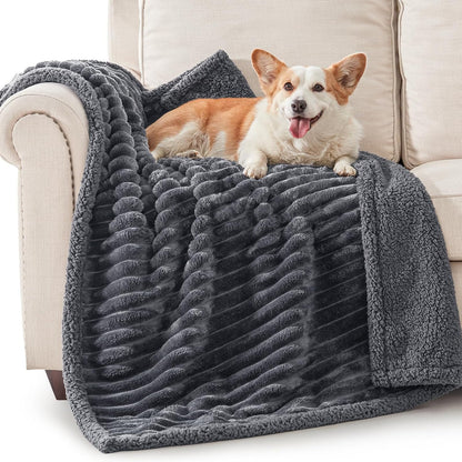 AIPERRO Waterproof Dog Blanket for Large Dogs, Washable Soft Puppy Cat Blanket Flannel Cotton Velour for Sofa Couch Protector, Comfort & Security Reversible Bed Protection for Pet, 50"X60", Gray