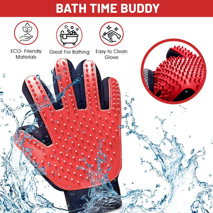 Upgrade Pet Grooming Gloves, Grooming Gloves for Dogs, Cats, Rabbits & Horses with Long and Short Hair, Efficient Pets Hair Remover Mittens - 1 Pair (Blue)