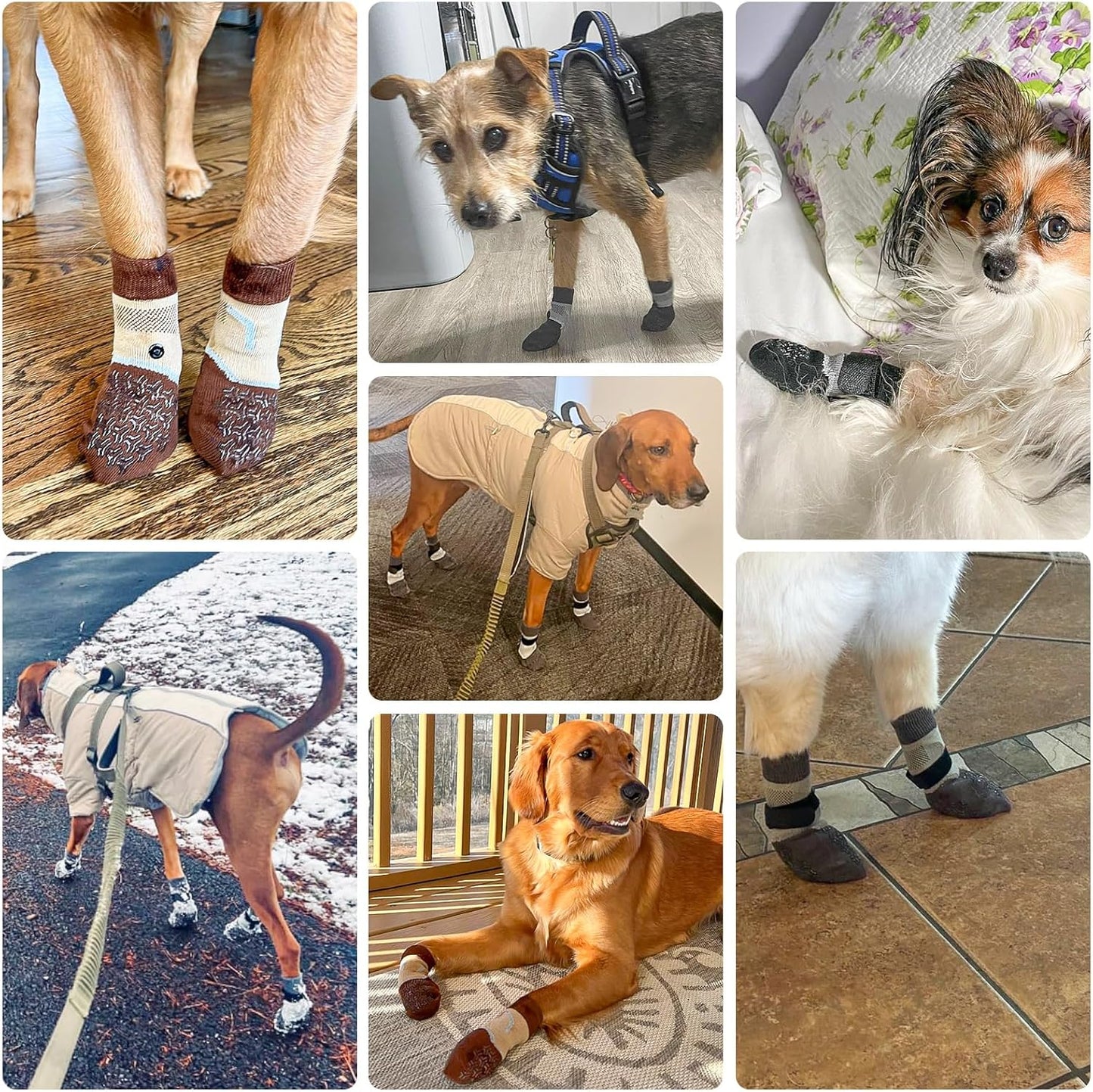 BEAUTYZOO 6PCS Dog Socks to Prevent Licking Paws, Anti Slip Dog Shoes for Hot Pavement Hardwood Floors, Traction Control Toe Grips Boots & Paw Protectors for Small Medium Large Senior Dogs, Grey S