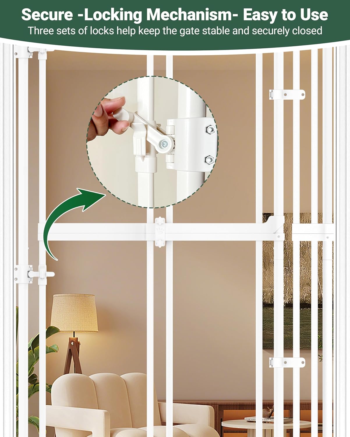 NiceTCU 74.80-98.43'' Extra Tall Cat Gate, Adjustable 33.86-41.34" Wide, Transparent Full Door Pet Gate, Auto Close No Drilling Cat Proof Safety Gate for Doorway Stairs- White