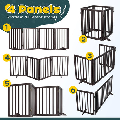 Freestanding Dog Gates Indoor, 3-Panel Pet Gates with 2 Metal Stands and 360° Hinge, 24" H Foldable Dog Gate for Stairs, Doorway, Kitchen, Expands Up to 55" Fully Assembled - Black Walnut