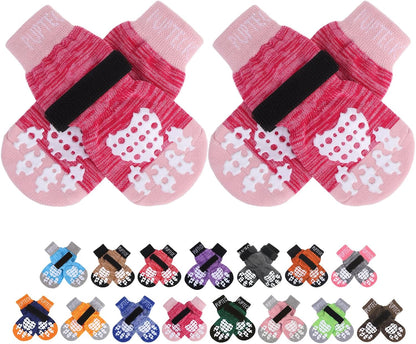 PUPTECK Anti-Slip Dog Socks with Double Sides Grips for Small Medium Large Dogs Hardwood Floors Prevents Licking, Dog Shoes for Hot Pavement Traction Control Paw Protector for Senior Dogs, Grey L