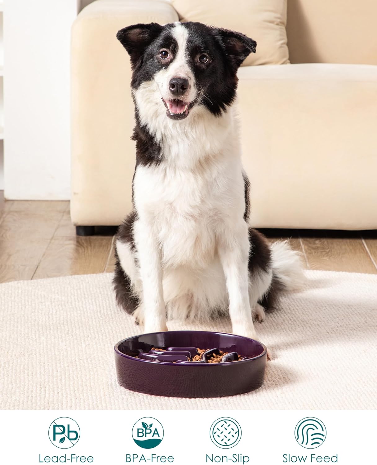 vancasso Slow Feeder Dog Bowl, 1.5 Cup Ceramic Slow Feeding Food Dish for Small and Medium Breed, Puzzle Dog Food Bowl for Fast Eater, Pink
