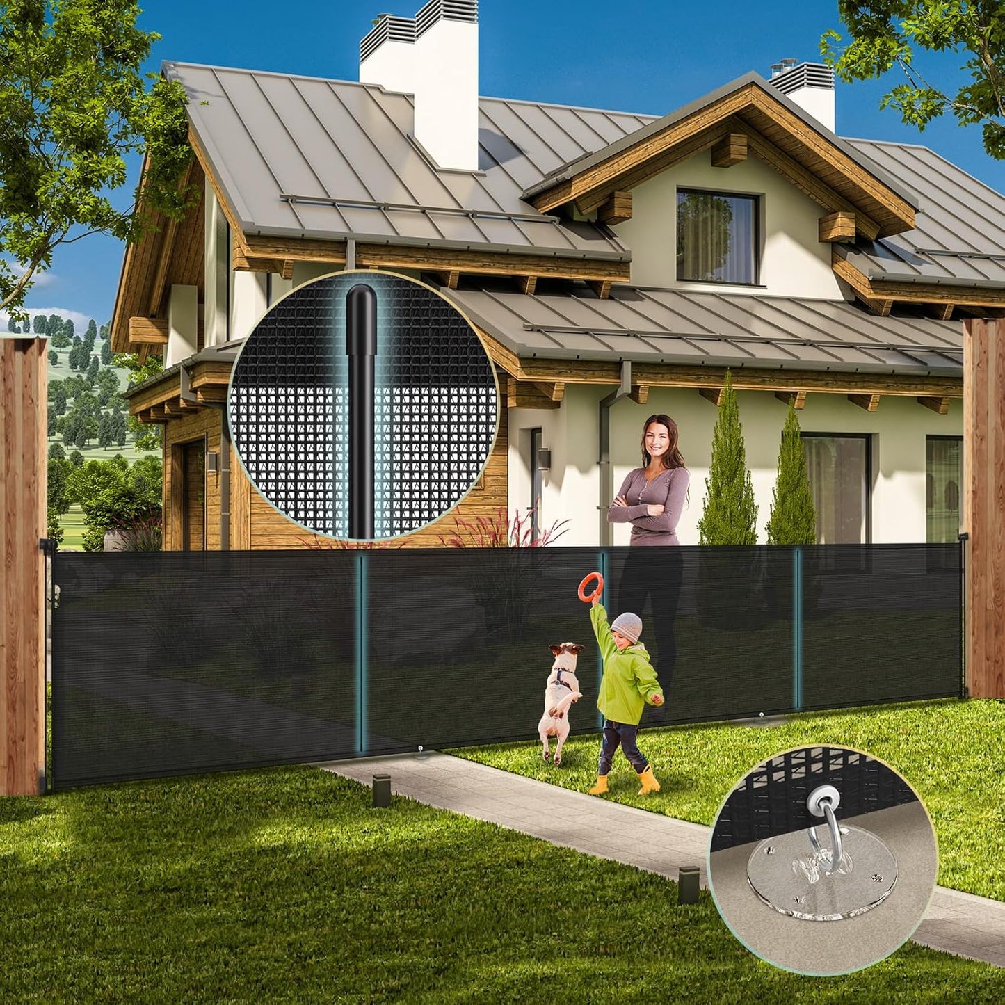 160 Inch Retractable Baby Gates Extra Wide, 42 Inch Extra Tall Retractable Gate, 13 FT Reinforced Retractable Dog Gate with Reinforcement Rod to Prevent Crawling Through, for Doorways, Stairs, Hallway