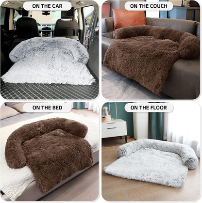 Calming Dog Bed Fluffy Plush Dog Mat for Furniture Protector with Removable Washable Cover for Large Medium Small Dogs and Cats (Large, Light Grey)