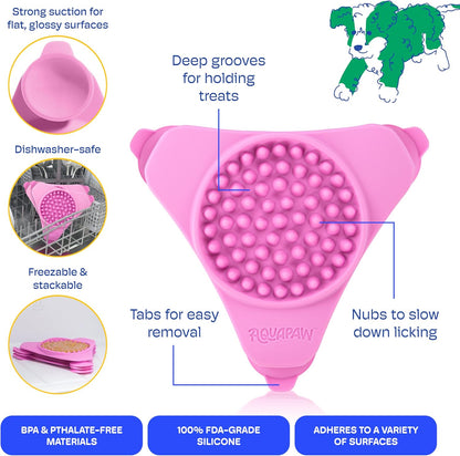 Aquapaw Lick Mat for Dogs 2-Pack, Suction Cup Dog Slow Feeder Pad & Licking Mat for Peanut Butter Treats – Calming Dog Bathing Aid, Stress Relief & Mental Stimulation for All Breeds - Pink