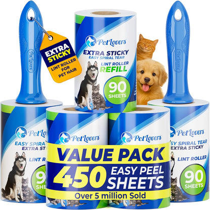PetLovers Extra Sticky Lint Roller Single Unit 90 Sheets for Pet Hair Removal, Dog and Cat Lint Remover (1 Pack)