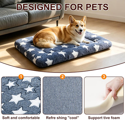 Dog Bed Mat, Reversible Crate Pad & Cute Dog Bed - Machine Washable Kennel Mat with Ultra Soft for Small Dogs (Cool/Warm), 24" x 18", Grey&Star