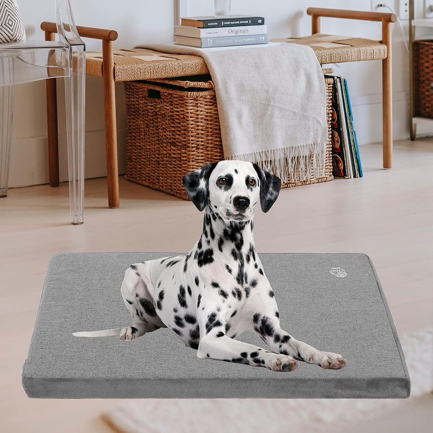EMPSIGN Stylish Dog Bed Mat Dog Crate Pad Mattress Reversible (Cool & Warm), Water Proof Linings, Removable Machine Washable Cover, Firm Support Pet Crate Bed for Small to XX-Large Dogs, Grey