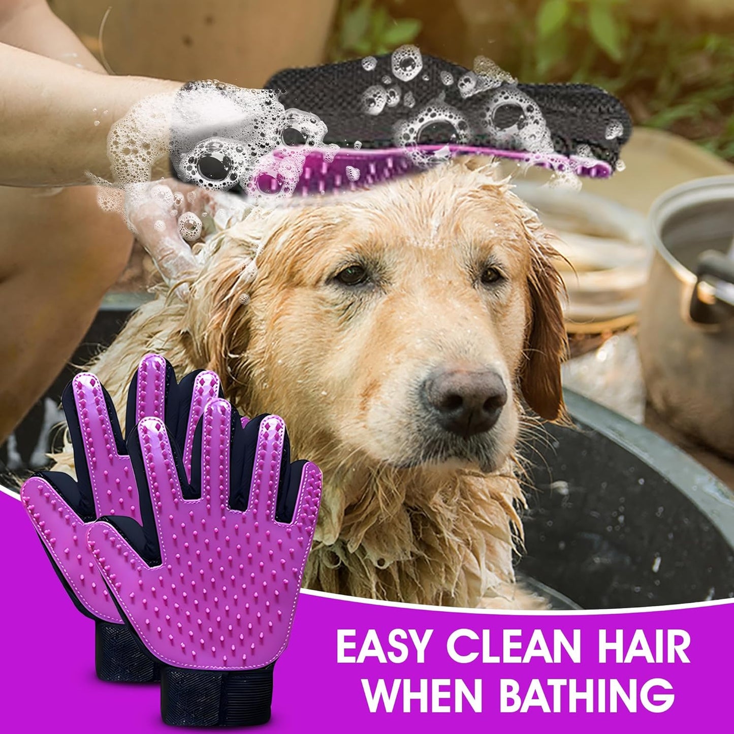 Upgrade Pet Grooming Gloves, Grooming Gloves for Dogs, Cats, Rabbits & Horses with Long and Short Hair, Efficient Pets Hair Remover Mittens - 1 Pair (Blue)