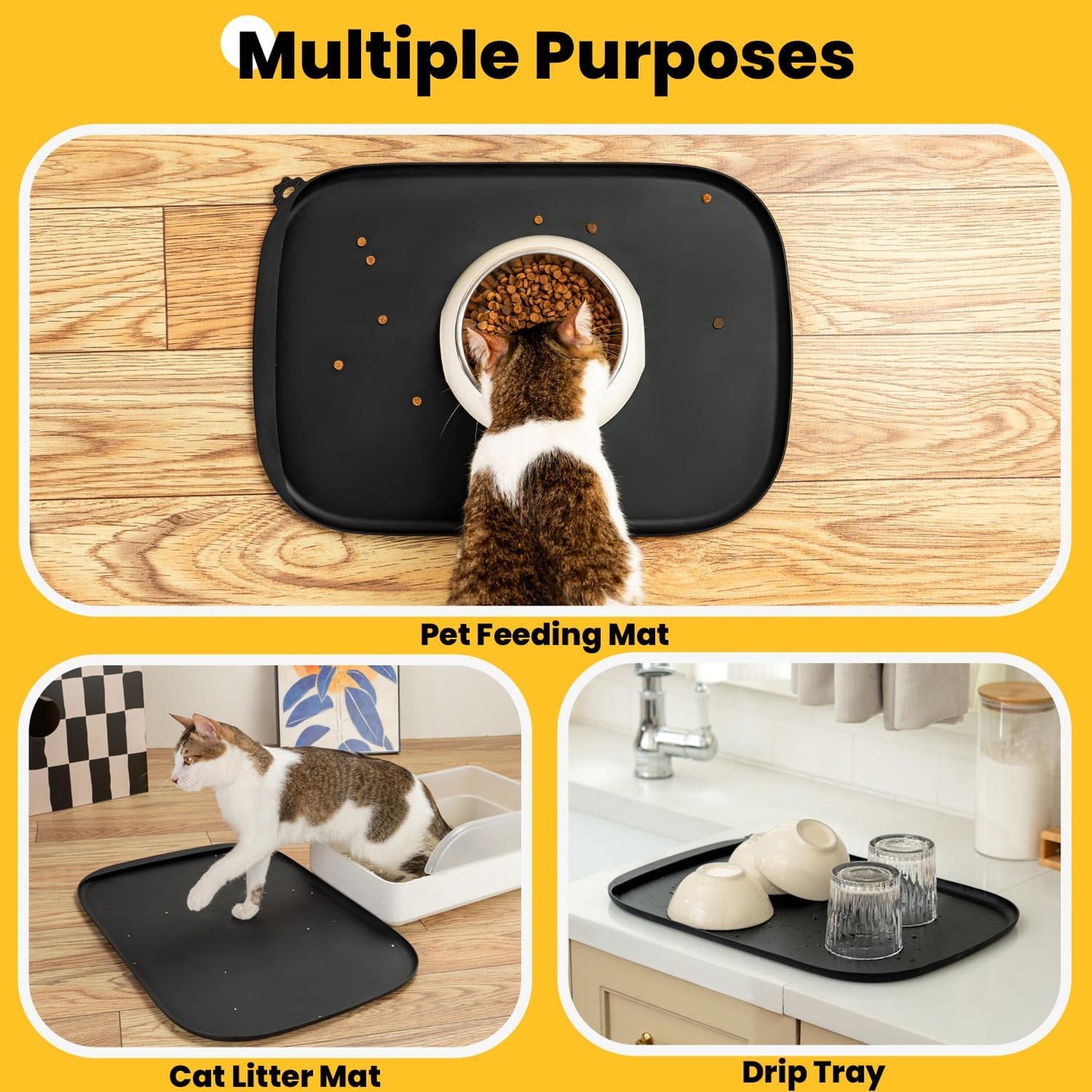Conlun Dog Food Mat,1/2 Inch Raised Edges Cat Feeding Mat,BPA-Free Silicone Pet Mats for Floor Waterproof,Rubber Placemats for Food and Water Bowls(Natural Tan,18.9"x11.8")