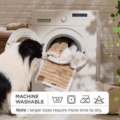 Bedsure ComfyFleece™ Waterproof Dog Blankets for Large Dogs - Soft Pet Cat Blanket Corduroy Fleece for Couch Bed Protector Washable, Cozy Calming Reversible Furniture Protection,50"x60", Cream