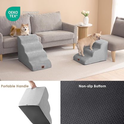 EHEYCIGA Curved Dog Stairs Ramp for High Beds 19.7" H, 4-Step Dog Steps for Small Dogs and Cats, Pet Stairs for High Bed Climbing, Non-Slip Balanced Pet Step Indoor, Grey