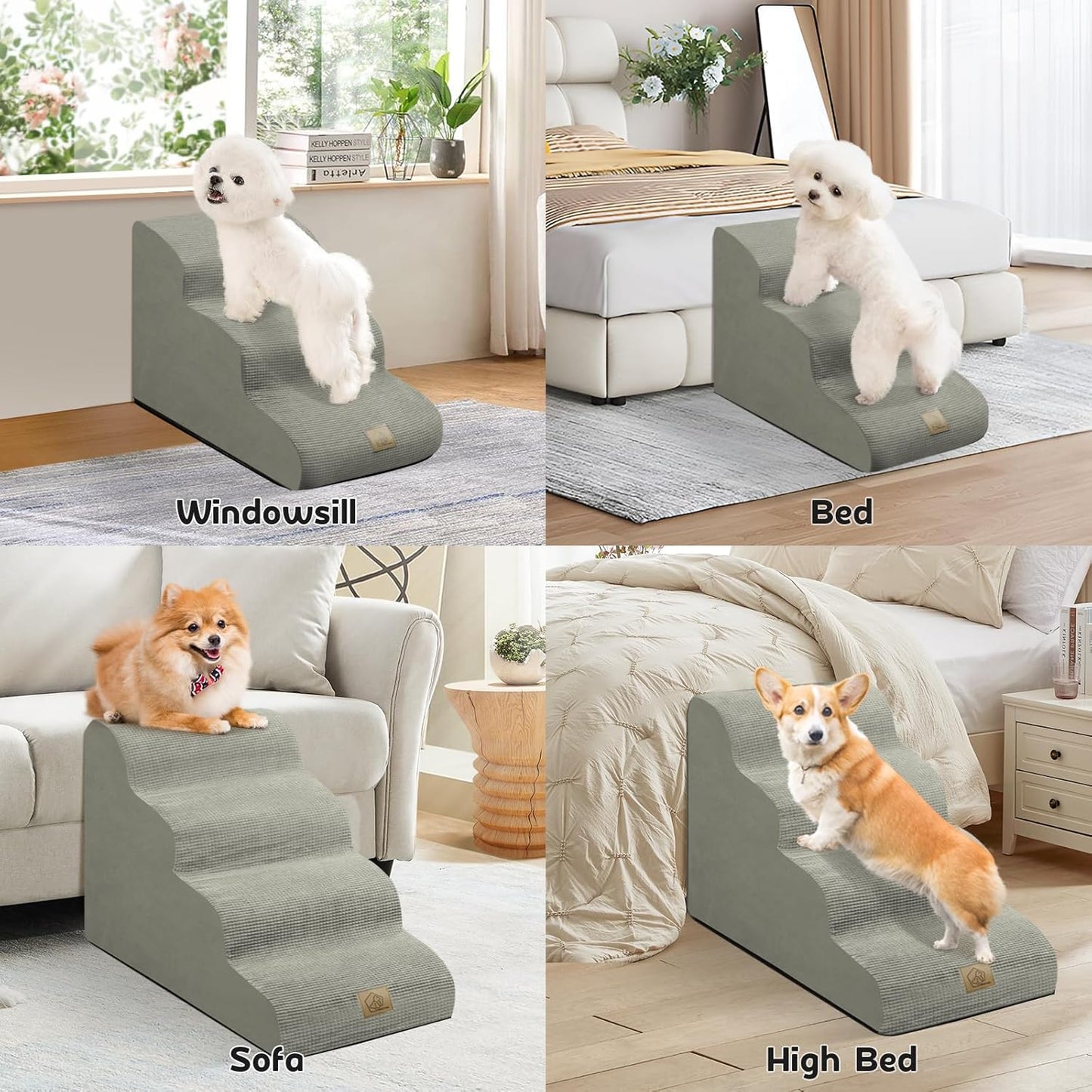 Mestuel 2-Tiers Extended Dog Stairs Steps for Couch Sofa, Dog Stairs for Small Dogs, Pet Stairs Ramp Ladder Friendly to Small Old Joint Injury Dogs Cats,Non-Slip & Washable,Blue