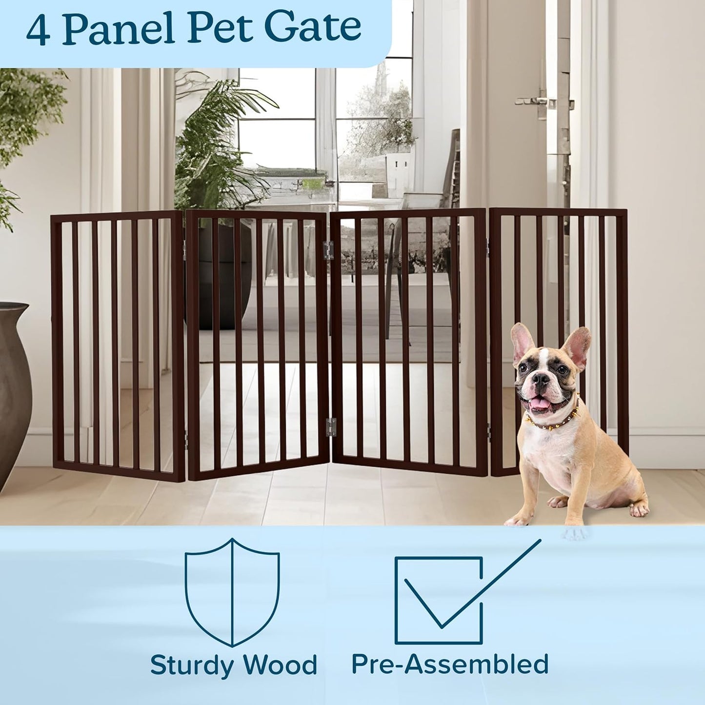 Pet Gate - 3-Panel Indoor Foldable Dog Fence for Stairs, Hallways, or Doorways - 55x24-Inch Retractable Freestanding Dog Gates by PETMAKER (White)