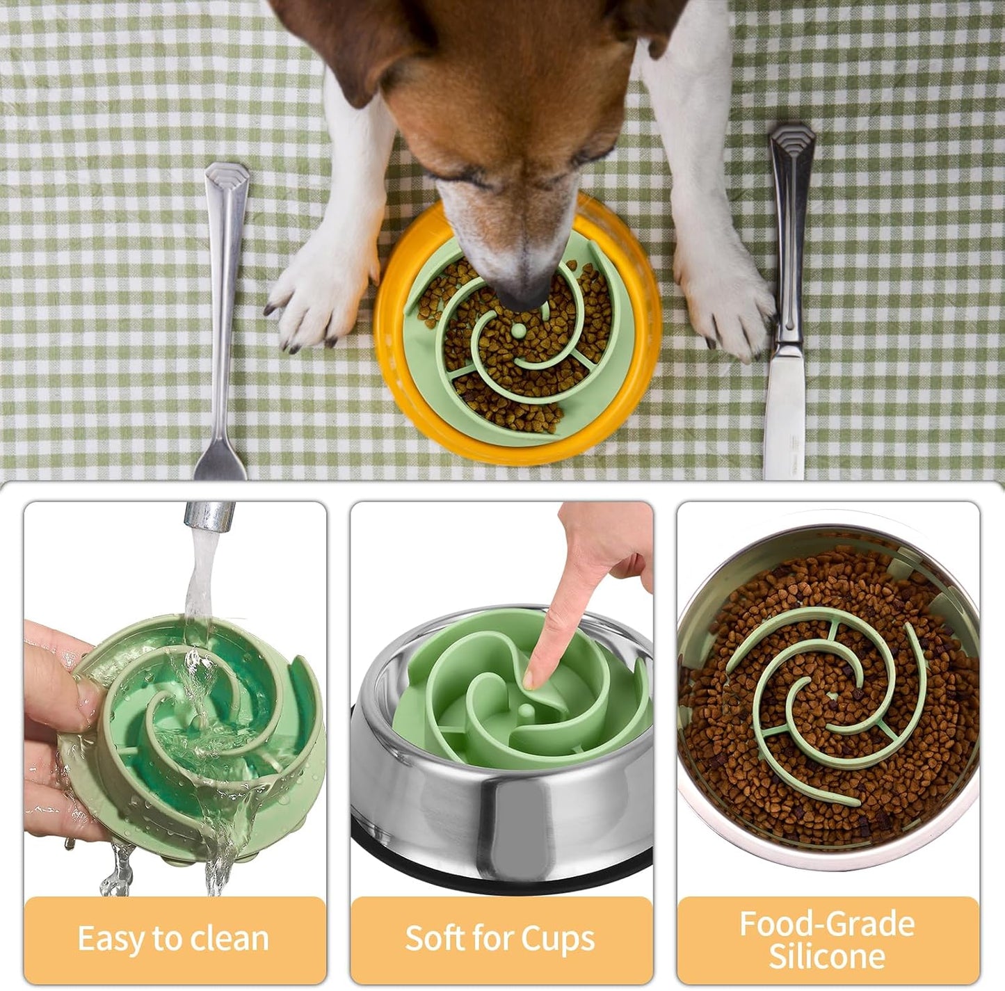 Slow Feeder Dog Bowls Insert, Bestalk Soft Silicone Slow Eating Feeder Insert with Suction Cups for Small, Medium and Large Dogs, Fit into Basic and Elevated Dog Bowls, Dark Blue