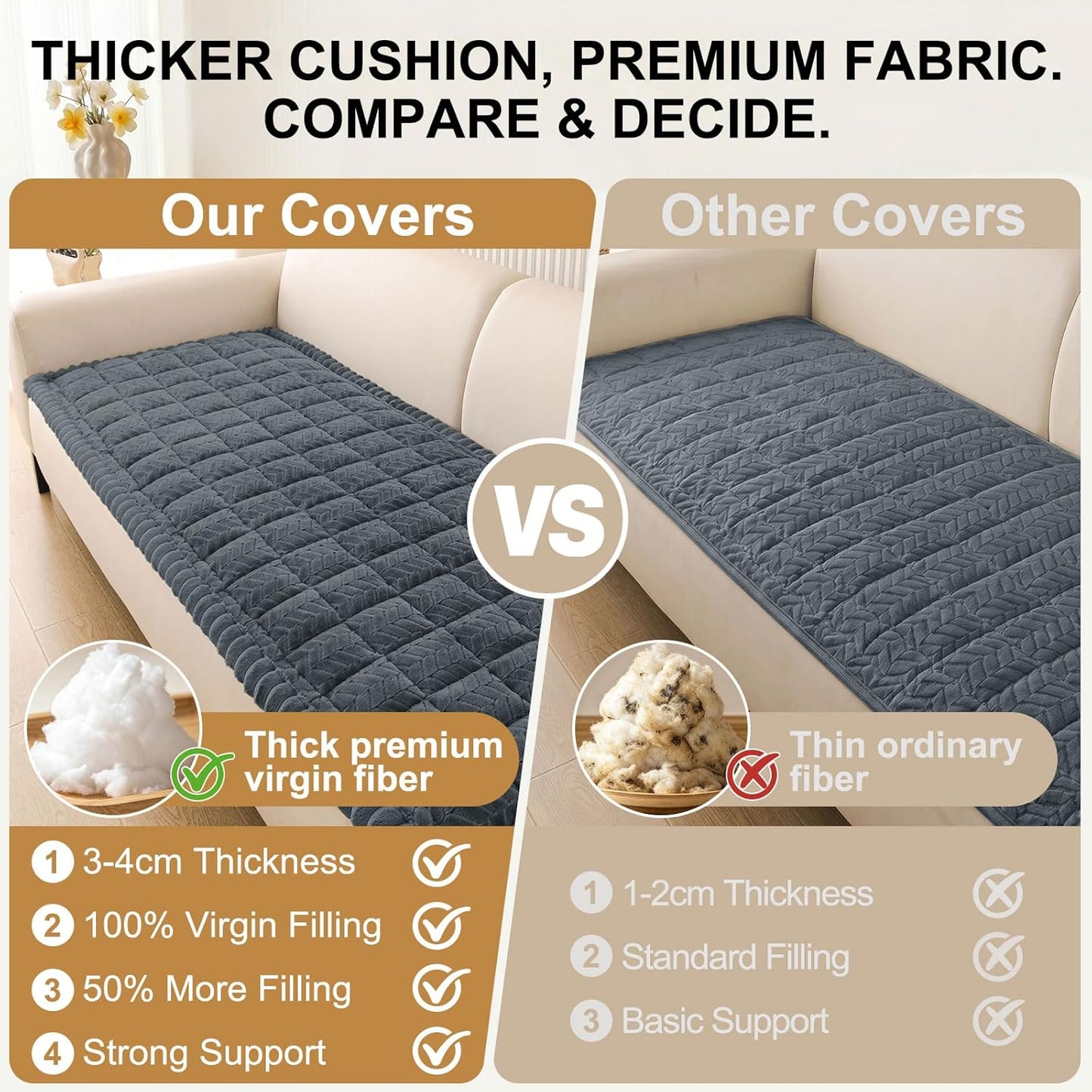 Smiry Non Slip Couch Covers for Dogs, Fuzzy Pet Couch Covers for 2-3 Cushion Sofa Pet Friendly, Soft Sofa Slipcovers Cushion Furniture Protector Washable (Beige, 27.6" x 59")