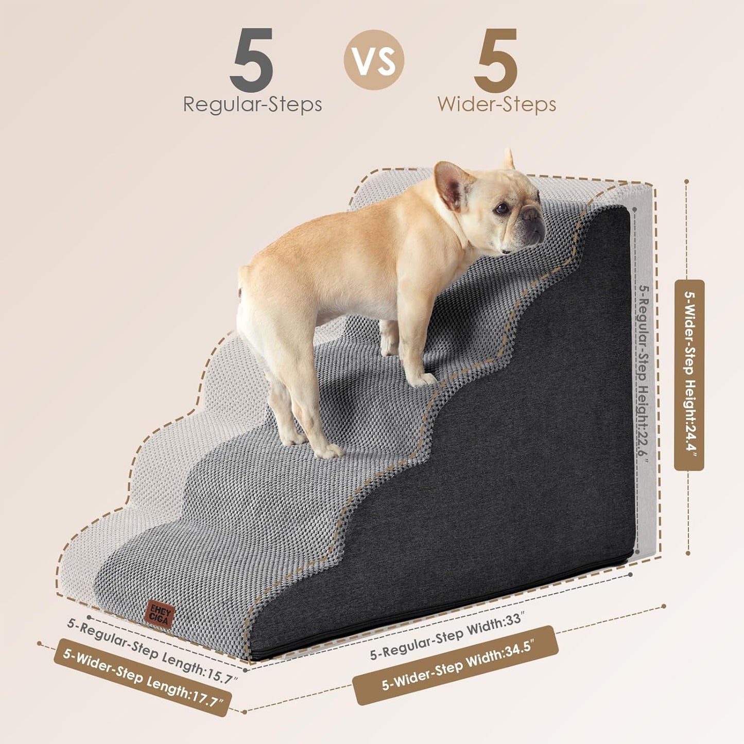 EHEYCIGA Curved Dog Stairs Ramp for High Beds 19.7" H, 4-Step Dog Steps for Small Dogs and Cats, Pet Stairs for High Bed Climbing, Non-Slip Balanced Pet Step Indoor, Grey