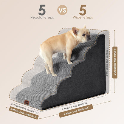 EHEYCIGA Curved Dog Stairs Ramp for High Beds 19.7" H, 4-Step Dog Steps for Small Dogs and Cats, Pet Stairs for High Bed Climbing, Non-Slip Balanced Pet Step Indoor, Grey