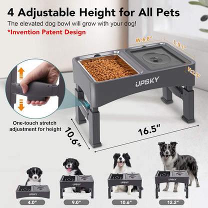 UPSKY 2-in-1 Elevated Dog Bowls Slow Feeder, 4 Height Adjustable Raised Bowl Stand, No Spill Dog Water Bowls, Anti-Slip Food and Water Bowls for Small Medium Dogs(Not Include Stainless Steel Bowl)