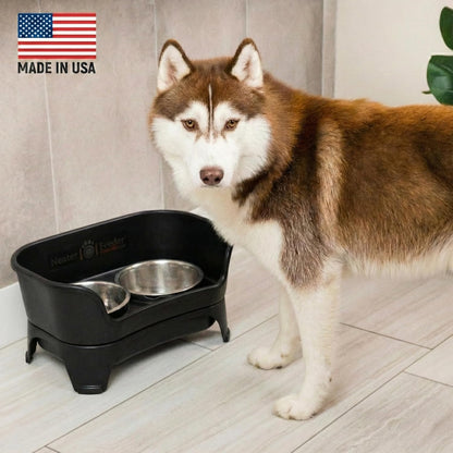 Neater Feeder Express Mess Proof Dog Bowls Elevated for Small Breeds under 15 Lb, Made in USA, No Spill Raised Dog Food Bowl Stand, Stainless Steel Food and Water Bowl Set, Feeding Station, Cappuccino