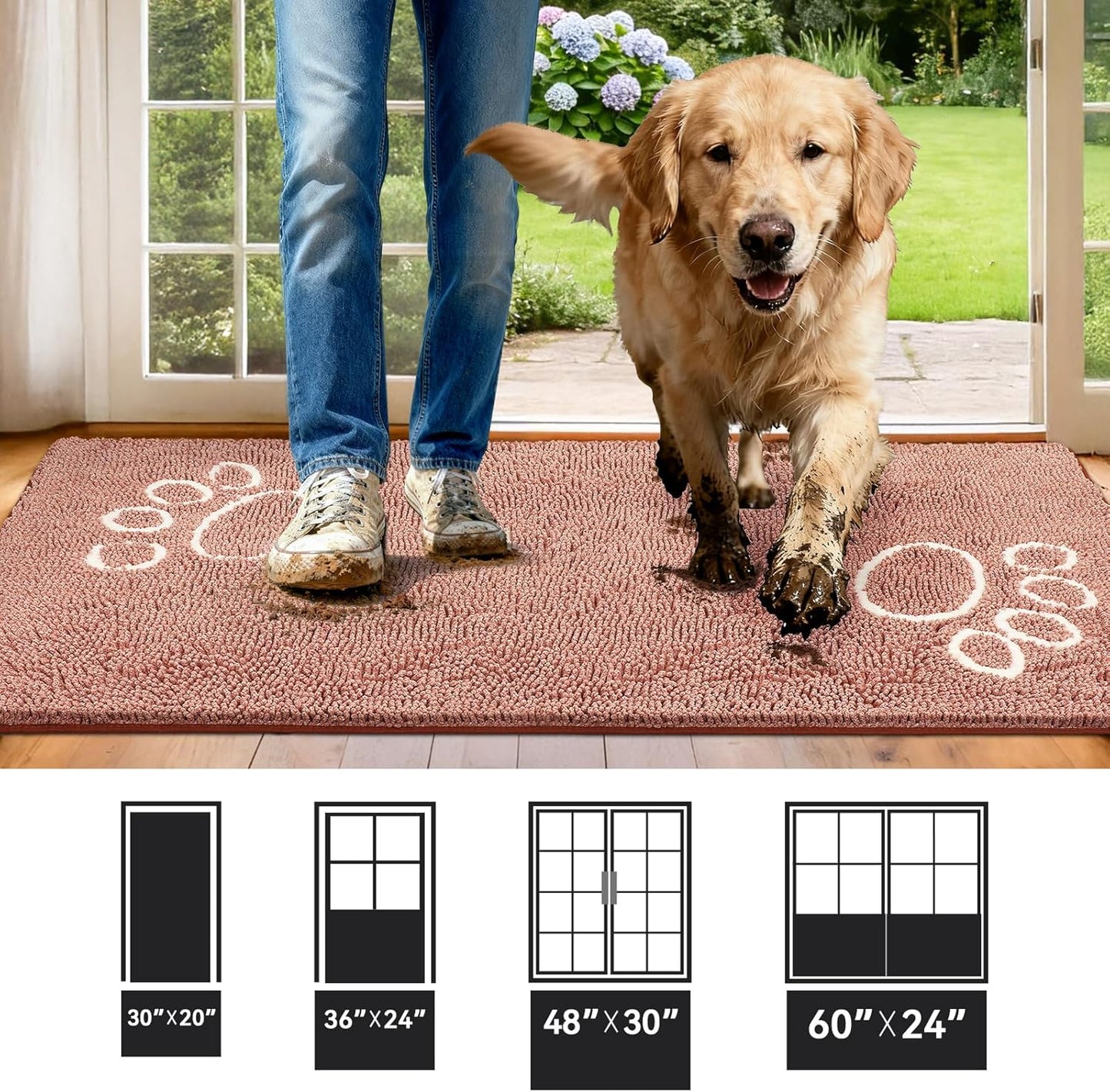 Bcoimo Super Absorbent Dog Door Mat, 30"*20" Anti Slip Mat for Muddy Paws, Pet Rugs for Dirty Paws Washable that Absorbs Moisture and Dirt, for Dog Cage and Pet Resting Carpet