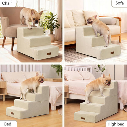 Aodisman Dog Steps for Bed and Couch, 4-Step Pet Stairs for Small Dogs, Indoor Non-Slip Dog Stairs for Old Cats, Puppy, Small Medium Dogs,18.5" H,Grey