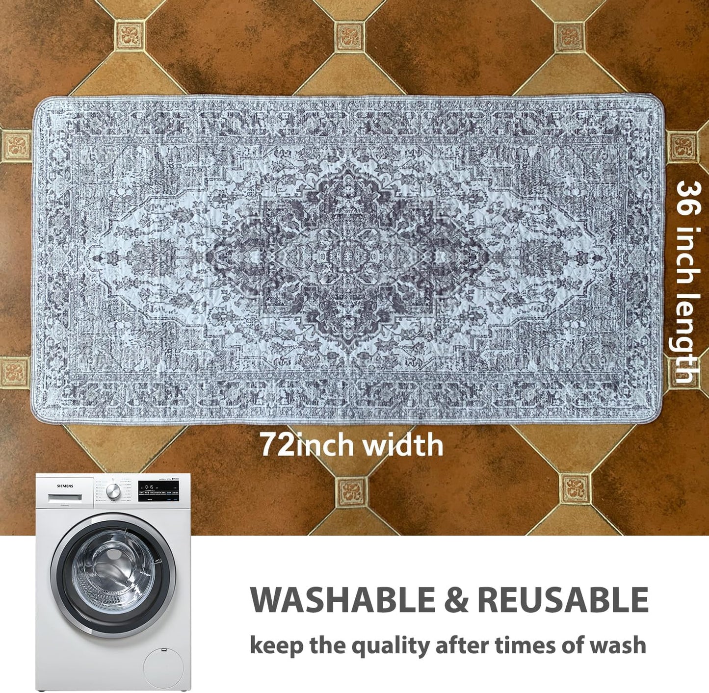 nunubaby Washable Pee Pads for Dogs, Stylish, Non-Slip and Leak-Proof Pee Pads. Reusable Potty Pads for Dogs for Crates and Floors.(Beige/Multi, 24" x48" )