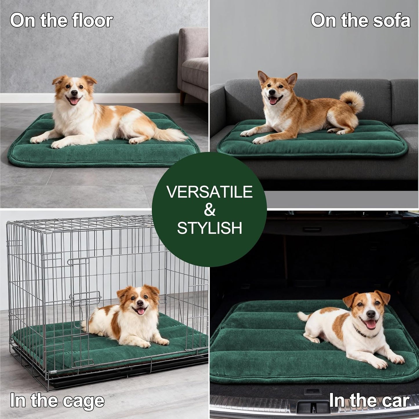 Dog Bed Mat, Reversible Crate Pad & Cute Dog Bed - Machine Washable Kennel Mat with Ultra Soft for Small Dogs (Cool/Warm), 24" x 18", Grey&Star