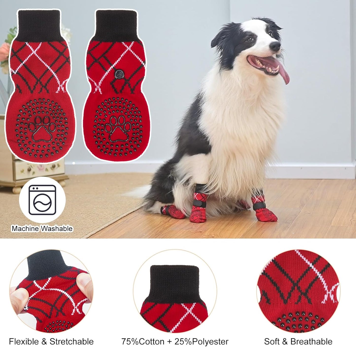 BEAUTYZOO 6PCS Dog Socks to Prevent Licking Paws, Anti Slip Dog Shoes for Hot Pavement Hardwood Floors, Traction Control Toe Grips Boots & Paw Protectors for Small Medium Large Senior Dogs, Grey S
