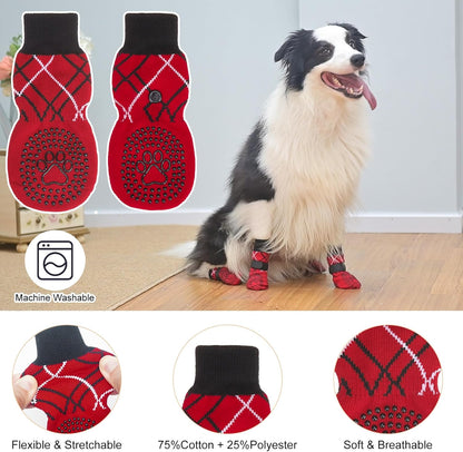 BEAUTYZOO 6PCS Dog Socks to Prevent Licking Paws, Anti Slip Dog Shoes for Hot Pavement Hardwood Floors, Traction Control Toe Grips Boots & Paw Protectors for Small Medium Large Senior Dogs, Grey S