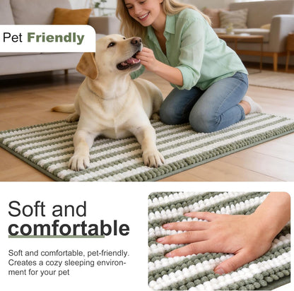 pobopobo Dog Door Mat for Muddy Paws - Absorbent & Washable Chenille Rug, Non-Slip Dirt Trapper for Indoor Outdoor Entryway, Quick Dry Pet Mat for Muddy Dogs (Striped Gray-Blue&White, 24" x 16")
