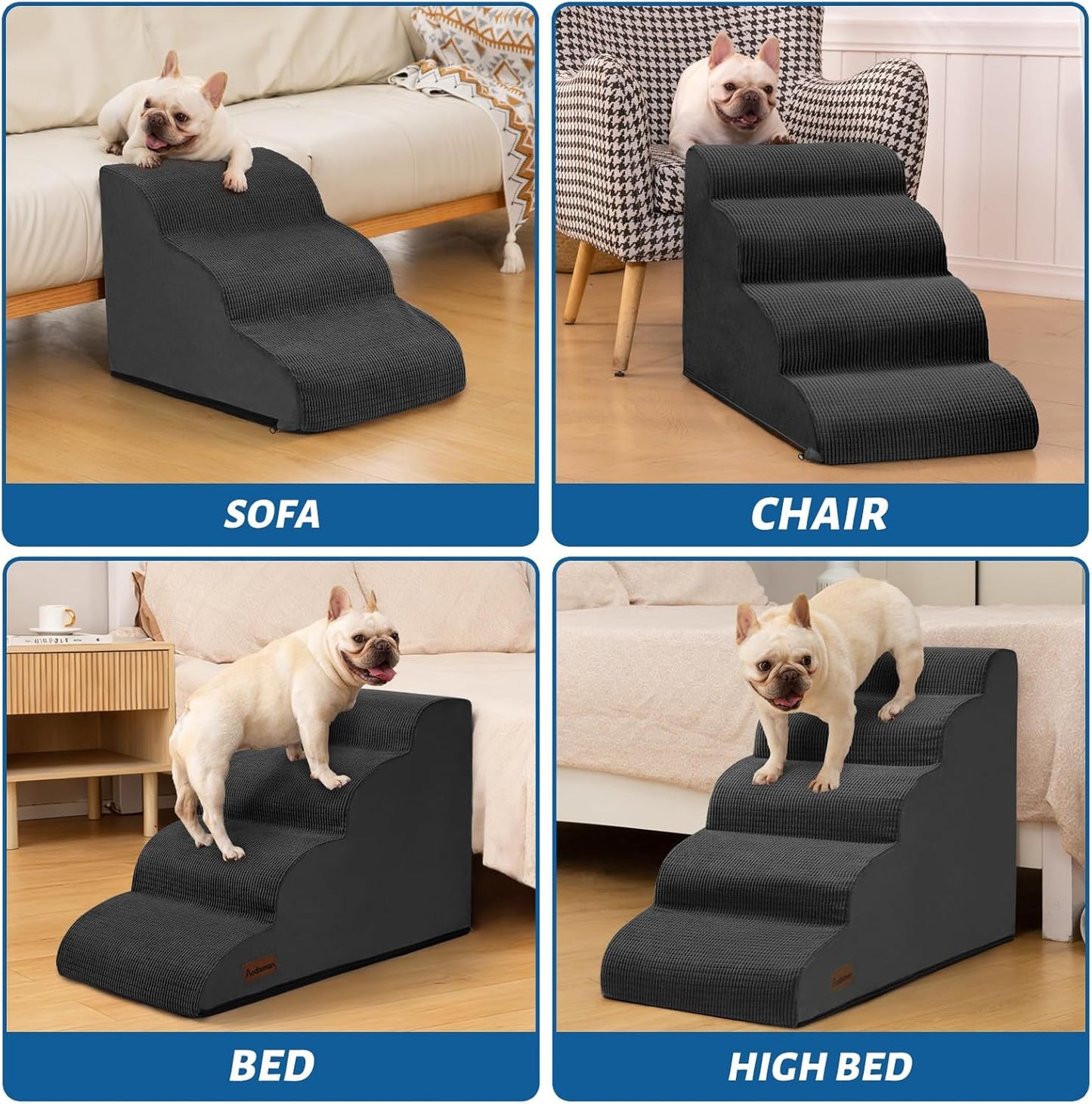 Aodisman 3-Step Dog Ramp and Stairs for Sofa and Chair - Non-Slip Sturdy Pet Steps for Small Dogs and Cats,15.7" H,Grey