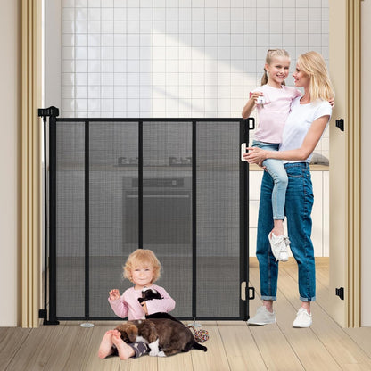 47" Extra Tall Retractable Baby Gates, Extends to 71" Wide, ExtraTall Retractable Safety Gate with Reinforced Strips, Retractable Tall Dog Gates for Doorways Mesh Baby Pet Gates Indoor, Grey