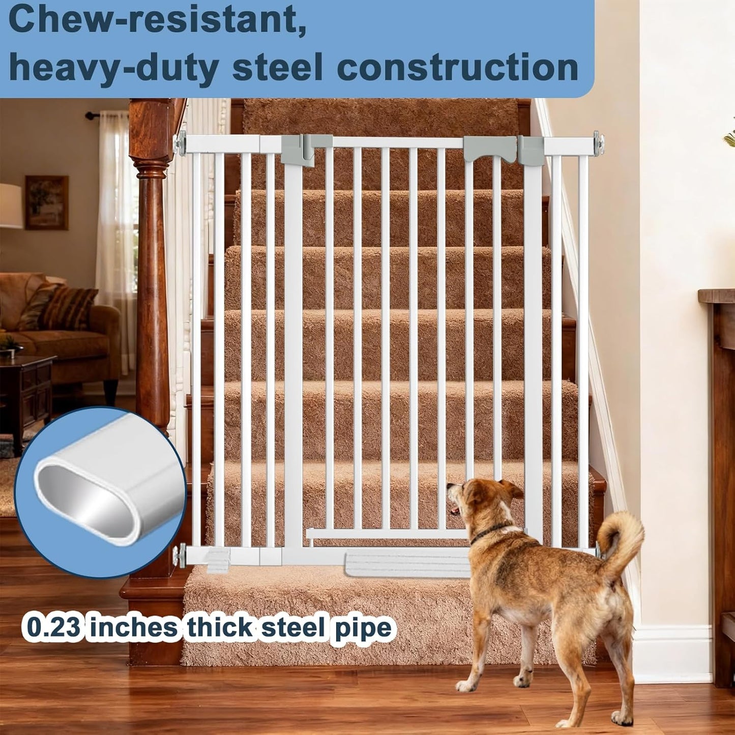 41" Extra Tall Dog Gate Indoor,30-62.5" Wide Heavy Duty Pet Gate for Doorways,Baby Gate with Walk Through and Auto Close, Pressure Mounted, Suitable for Stairs,Kitchen,White