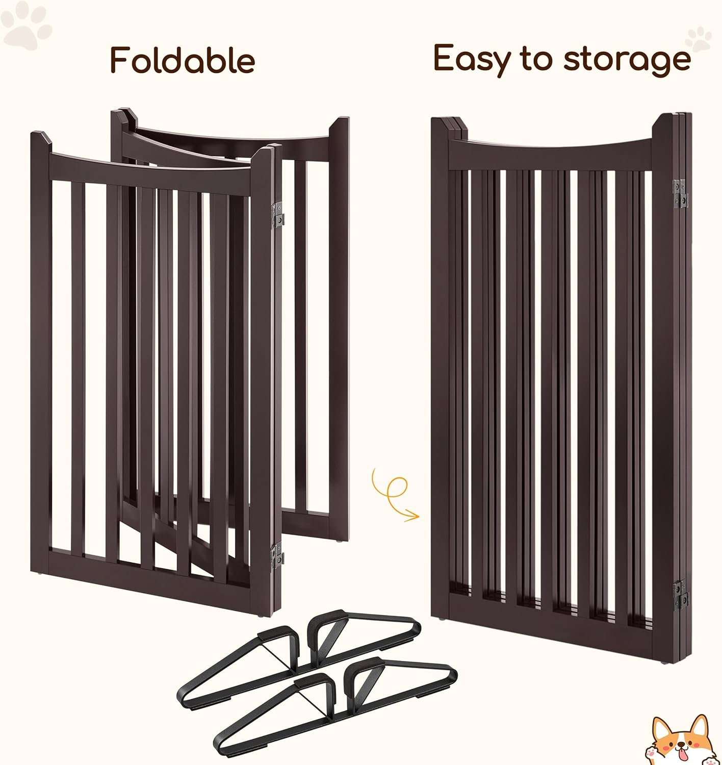 Yaheetech Freestanding Pet Gate 3-Panel Wooden Dog Fence with 2 Support Feet Folding Dog Gate for Indoor, Stairs, Doorways, Halls, Kitchen Wooden Pet Barrier White 36" H