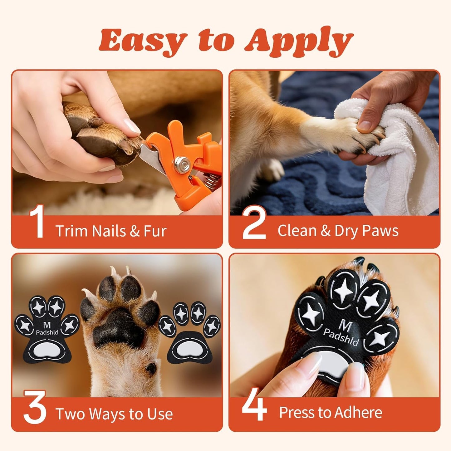 Dog Paw Protectors, Anti Slip Paw Pads for Dogs - Traction Grips for Senior Dogs & Puppies on Hardwood Floors, Paw Stickers for Dog Feet with Secure Grip 6 Sets (24 Pcs) M