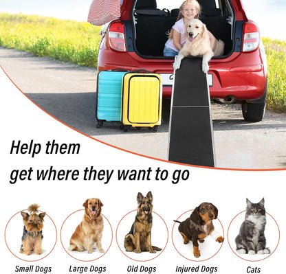 8FT Long Dog Ramp, Car Truck SUV Pet Ramp, Aluminum Portable 15 inches Wide 96 inch Long Folding Pet Vehicle Ramps Ramps for Small Medium Large Dogs and Cats, 400 Lbs Capacity