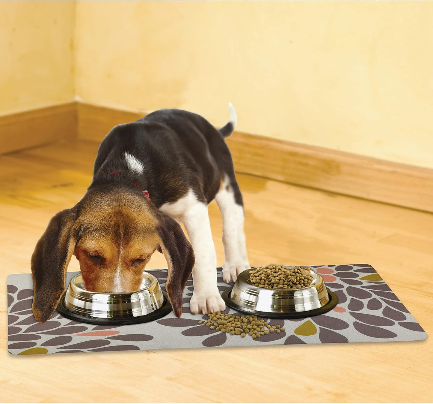 Drymate Pet Bowl Placemat, Dog & Cat Food Feeding Mat - Absorbent Fabric, Waterproof Backing, Slip-Resistant - Machine Washable/Durable (USA Made) (12” x 20”) (Indigo)