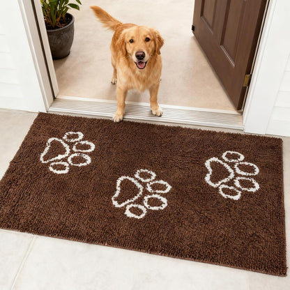 EXPAWLORER Dog Door Mat for Muddy Paws - Highly Absorbent Microfiber Pet Rug, Quick Dry Chenille Dog Runner Rug Indoor Outdoor, Non-Slip Entryway Carpet Washable Mud Mat for Dogs, Brown 60"x30"