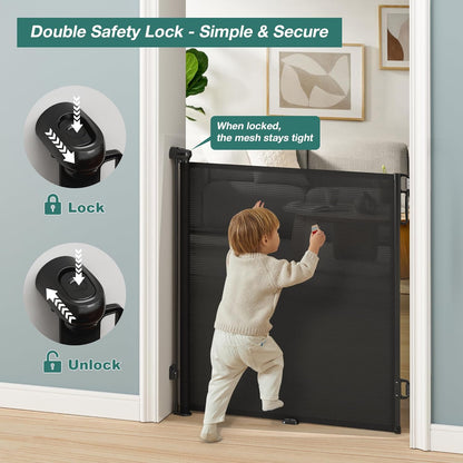 Babepai Retractable Baby Gates Extra Wide | 55" Wide x 34" Tall Dog Gates for Stairs | Indoor/Outdoor Use | Child Gates for Doorways, Deck, Porch, Hallways, Patio - Gray